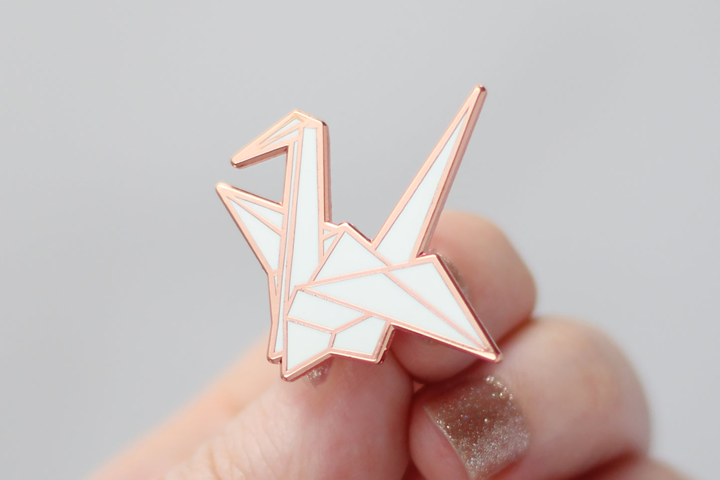 Paper Crane Enamel Pin - White/Rose Gold