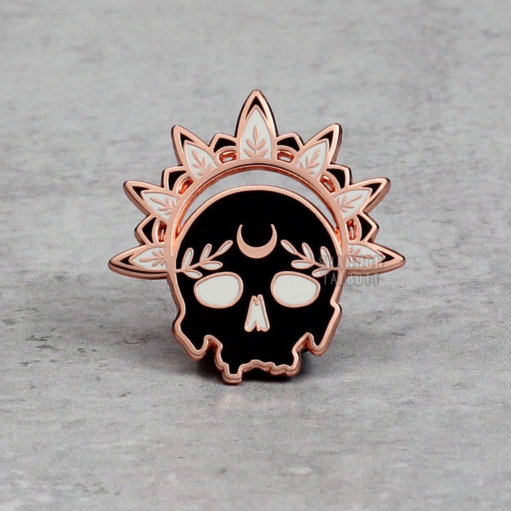 C-Grade Memento Mori Enamel Pin - Rose Gold/Black