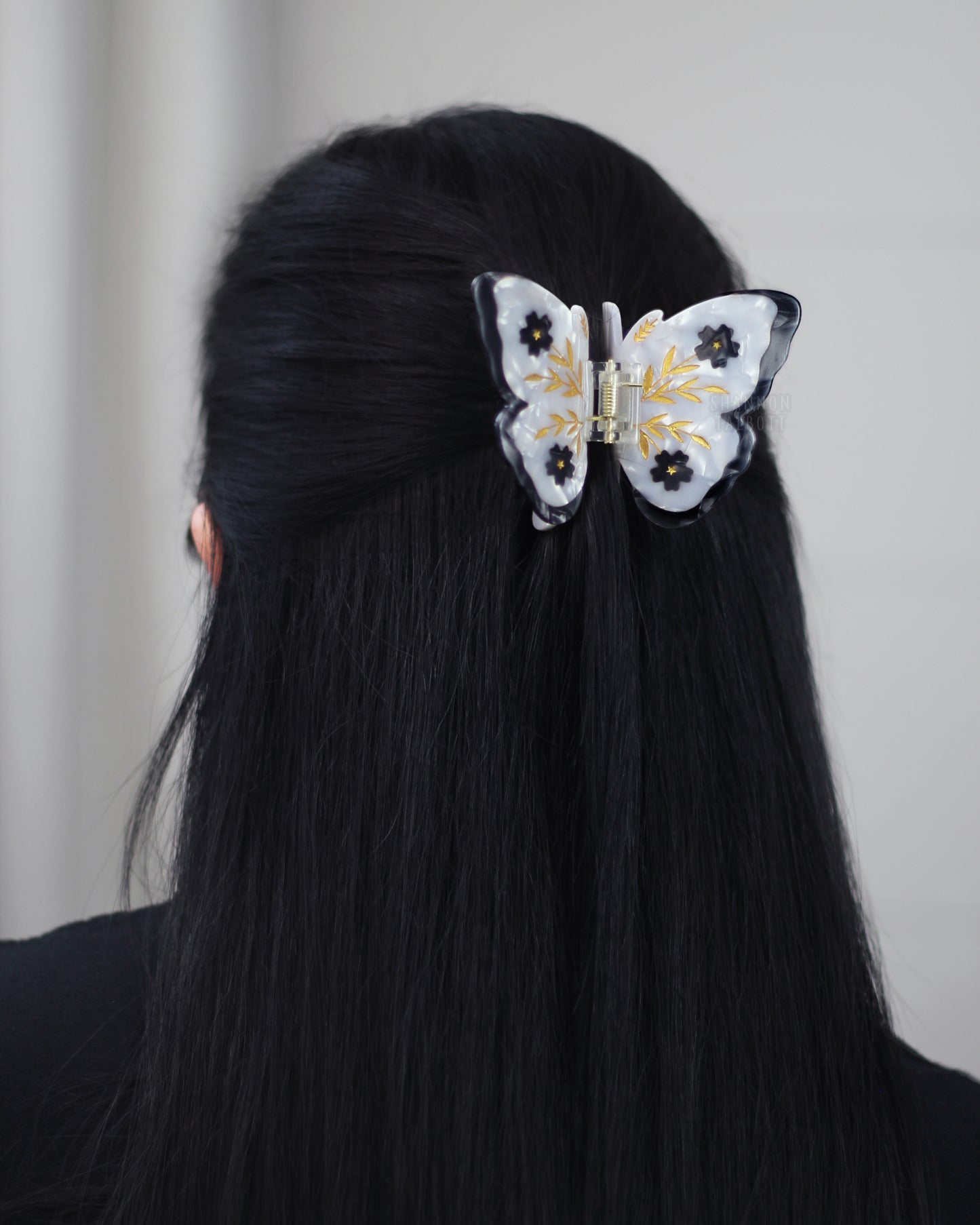 Floral Butterfly Hair Claw - Gold