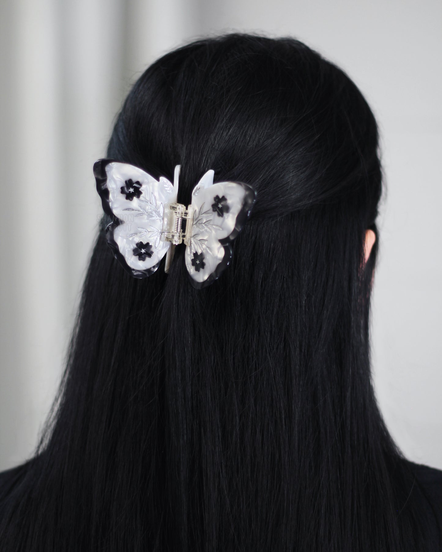 Floral Butterfly Hair Claw - Silver