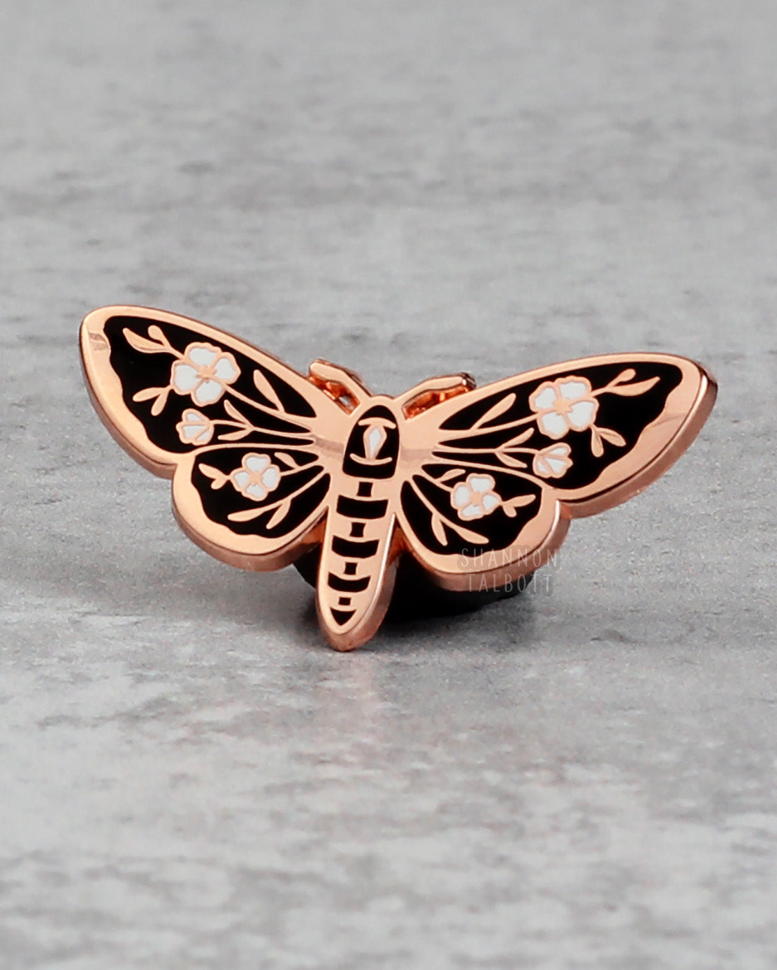 Floral Death's Head Enamel Pin in Rose Gold Plating