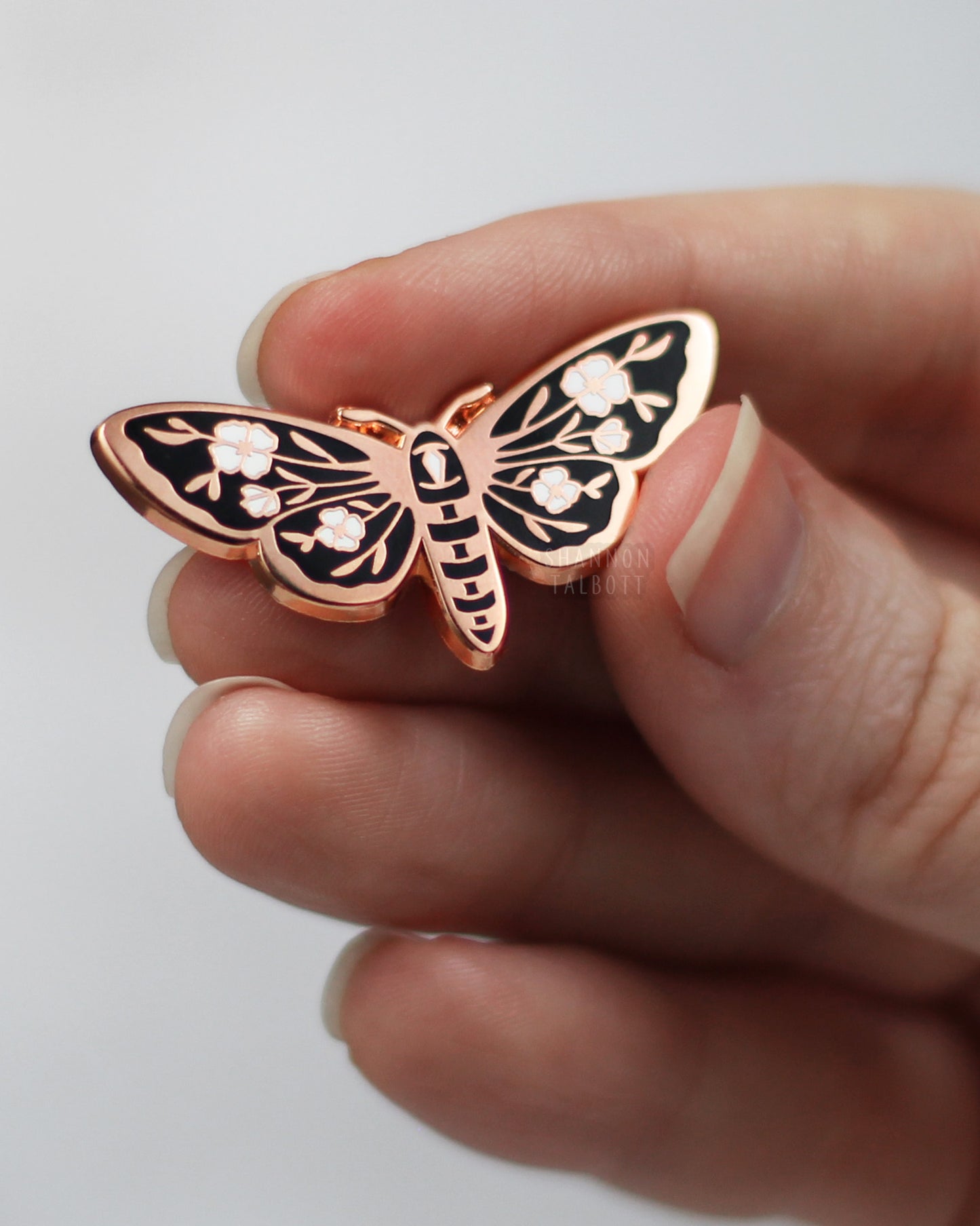 Floral Death's Head Enamel Pin in Rose Gold Plating