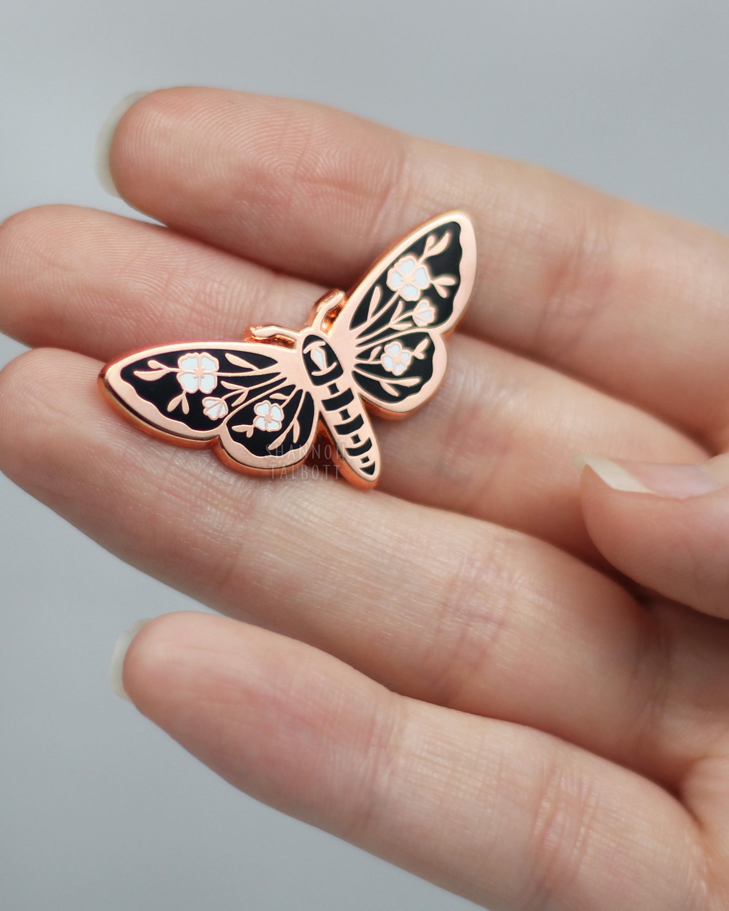 Floral Death's Head Enamel Pin in Rose Gold Plating