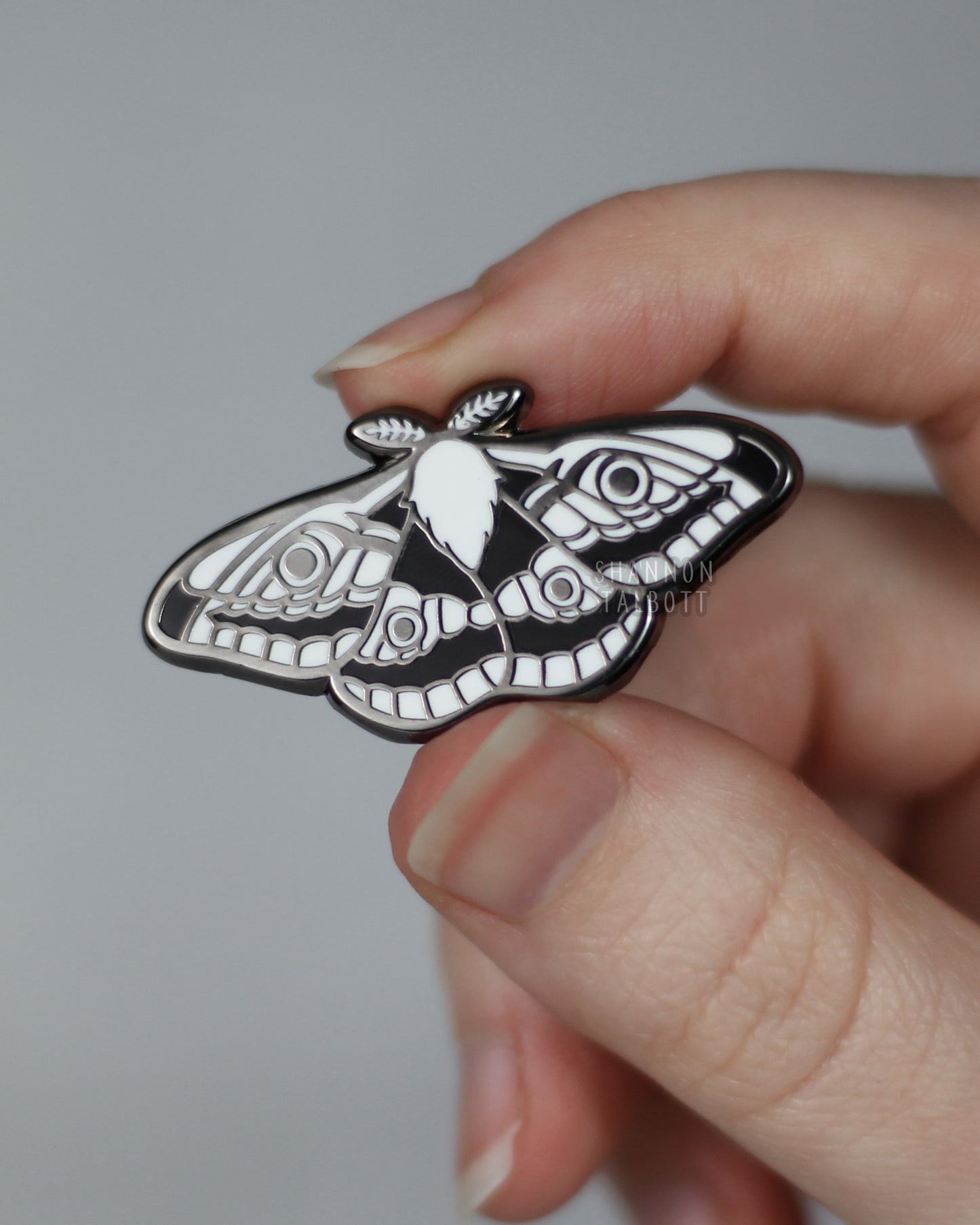 Emperor Moth Enamel Pin in Black Nickel