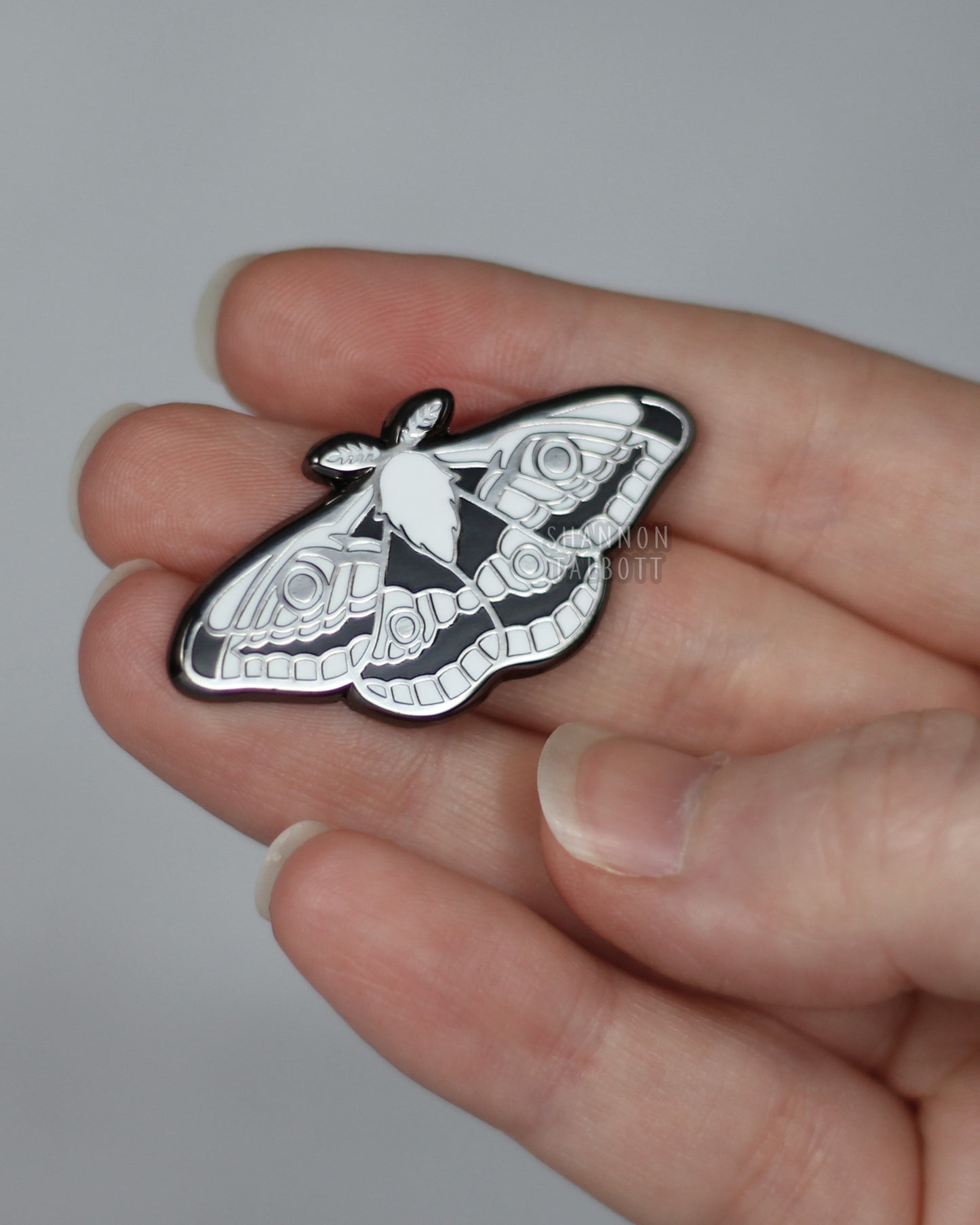 Emperor Moth Enamel Pin in Black Nickel