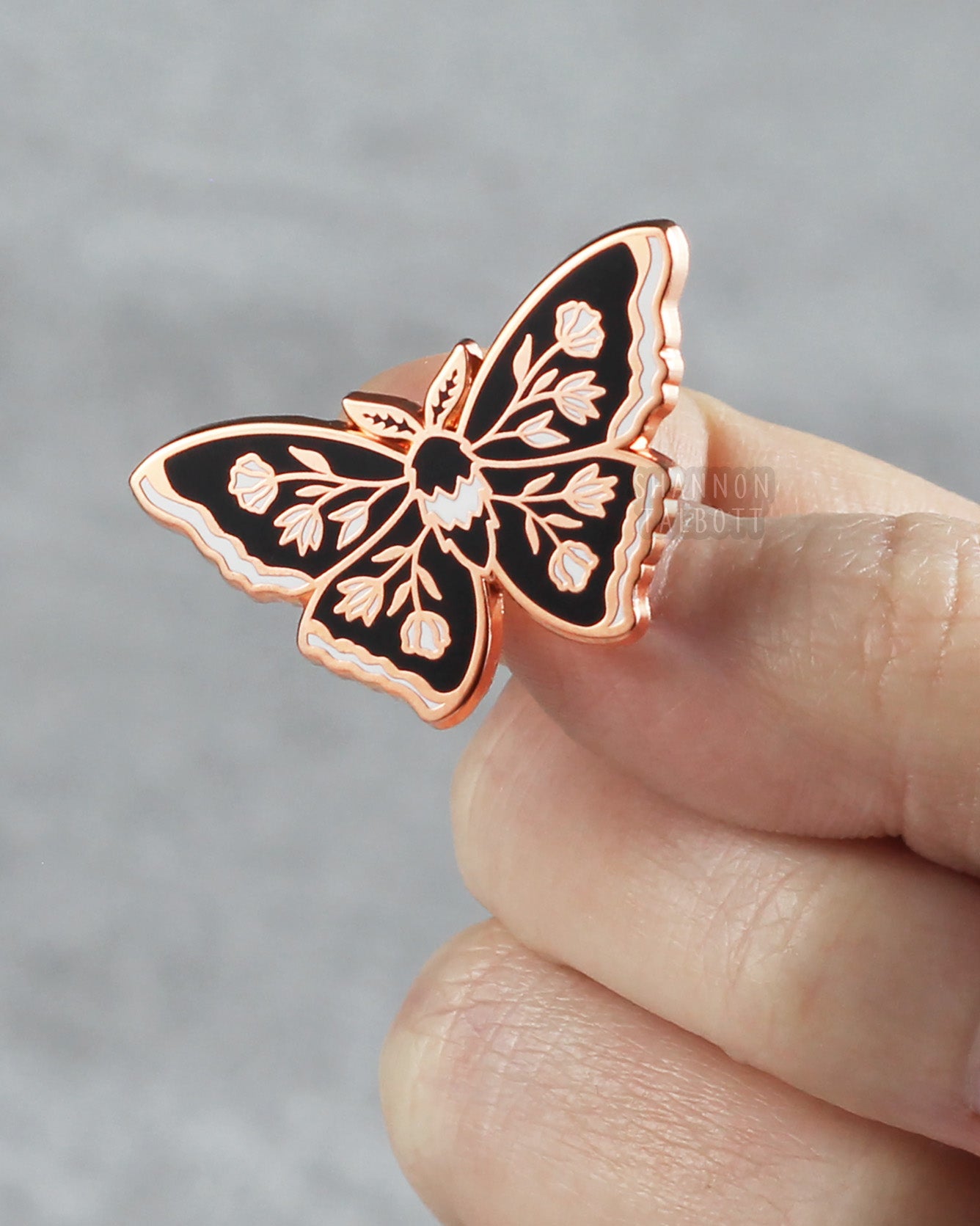 Floral Butterfly Enamel Pin in Rose Gold Plating