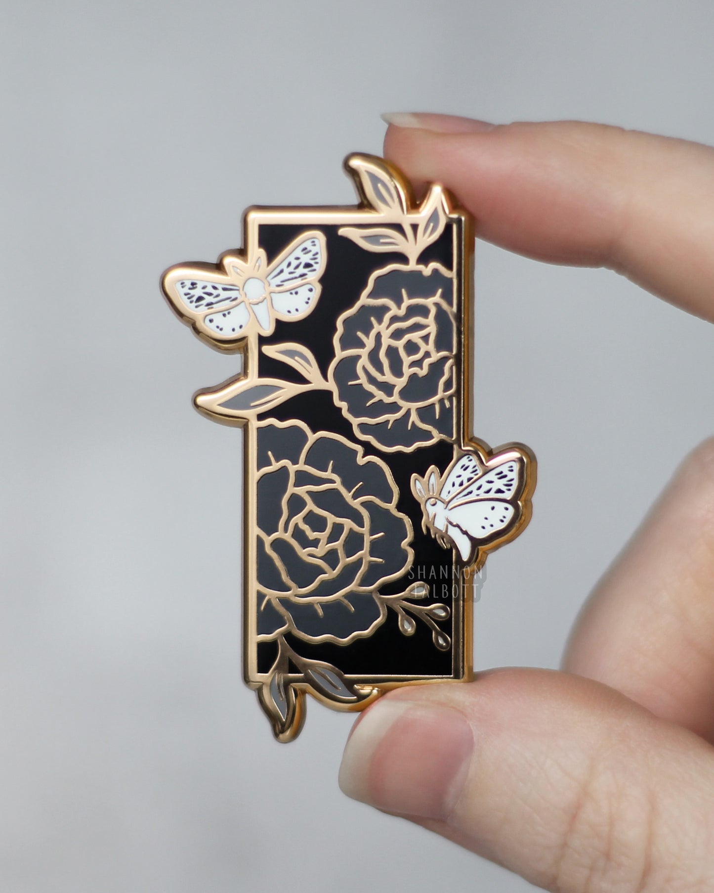 Moth Floral Enamel Pin - Gold