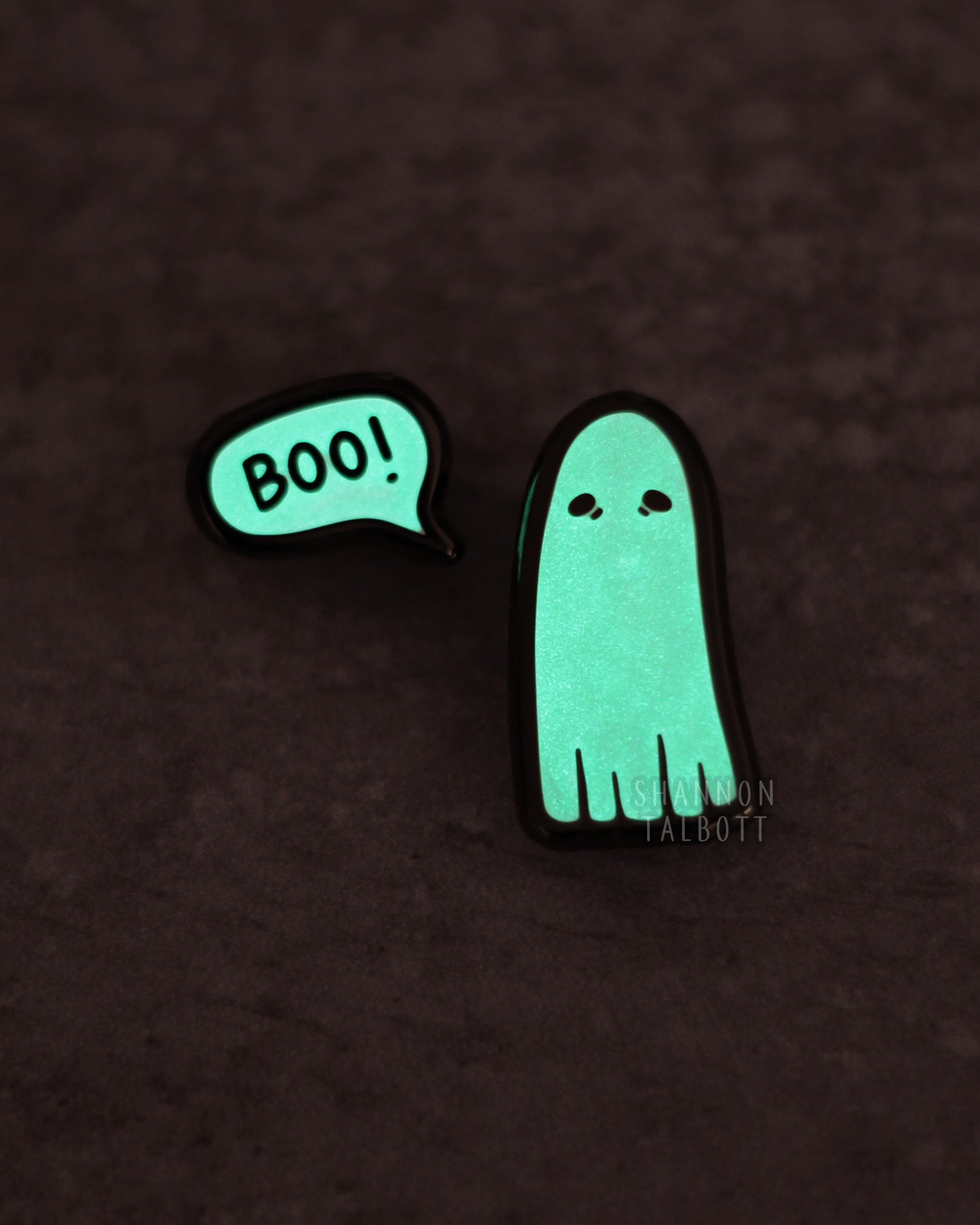 Boo Ghost Enamel Pin Set with Black Nickel Plating and Glow in the Dark Enamel