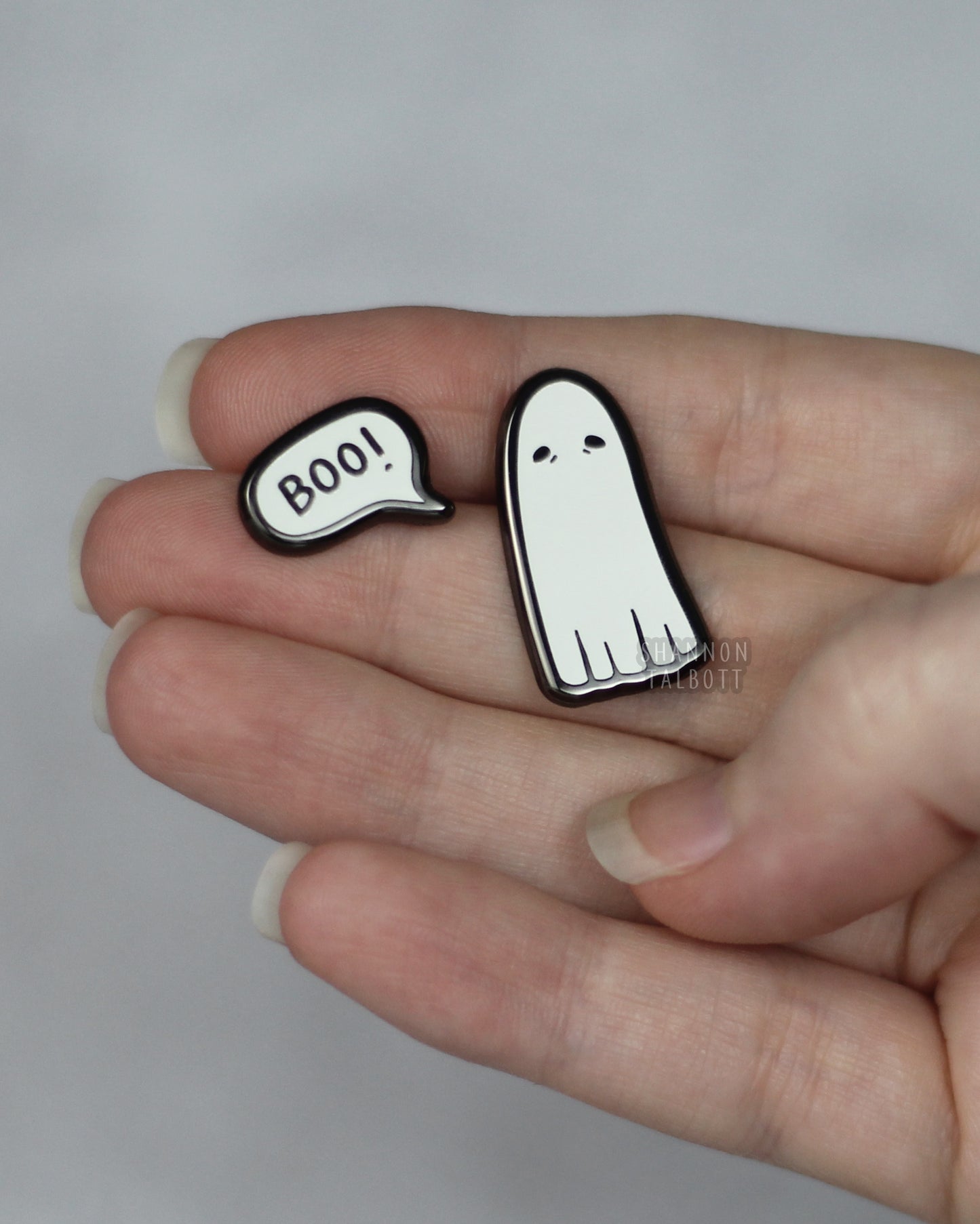 Boo Ghost Enamel Pin Set with Black Nickel Plating