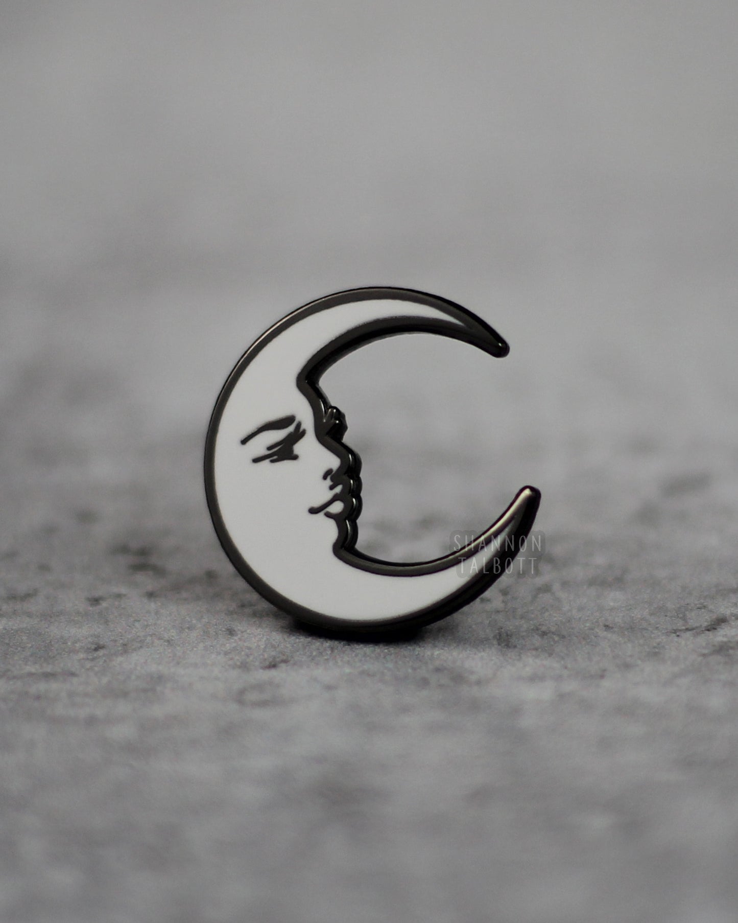 La Luna Crescent Moon Enamel Pin in White with Black Nickel Plating