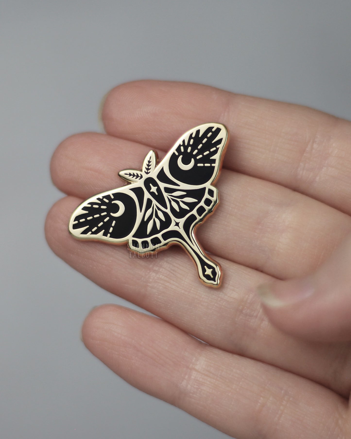 Midnight Luna Moth Enamel Pin - Gold