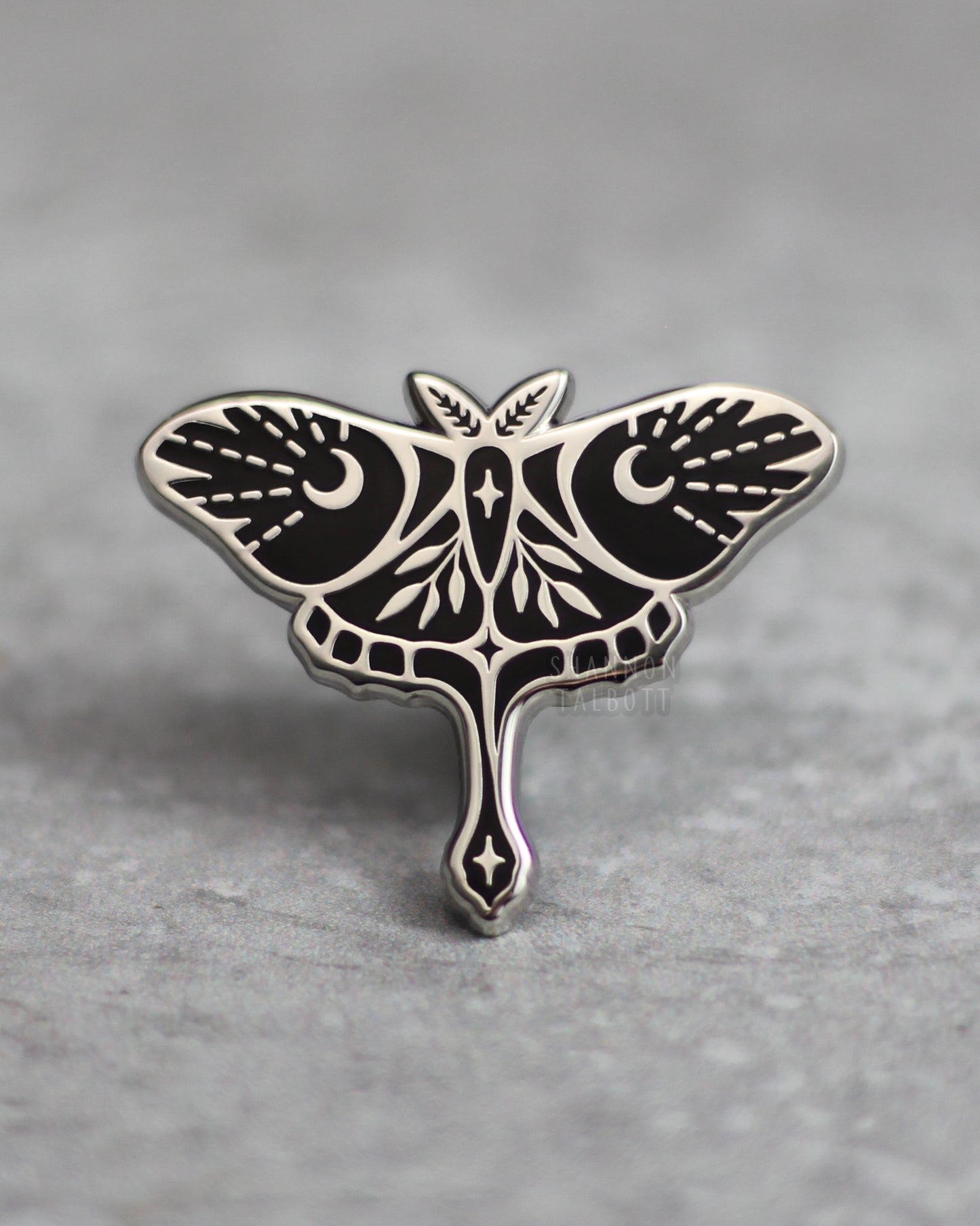 Midnight Luna Moth Enamel Pin - Silver