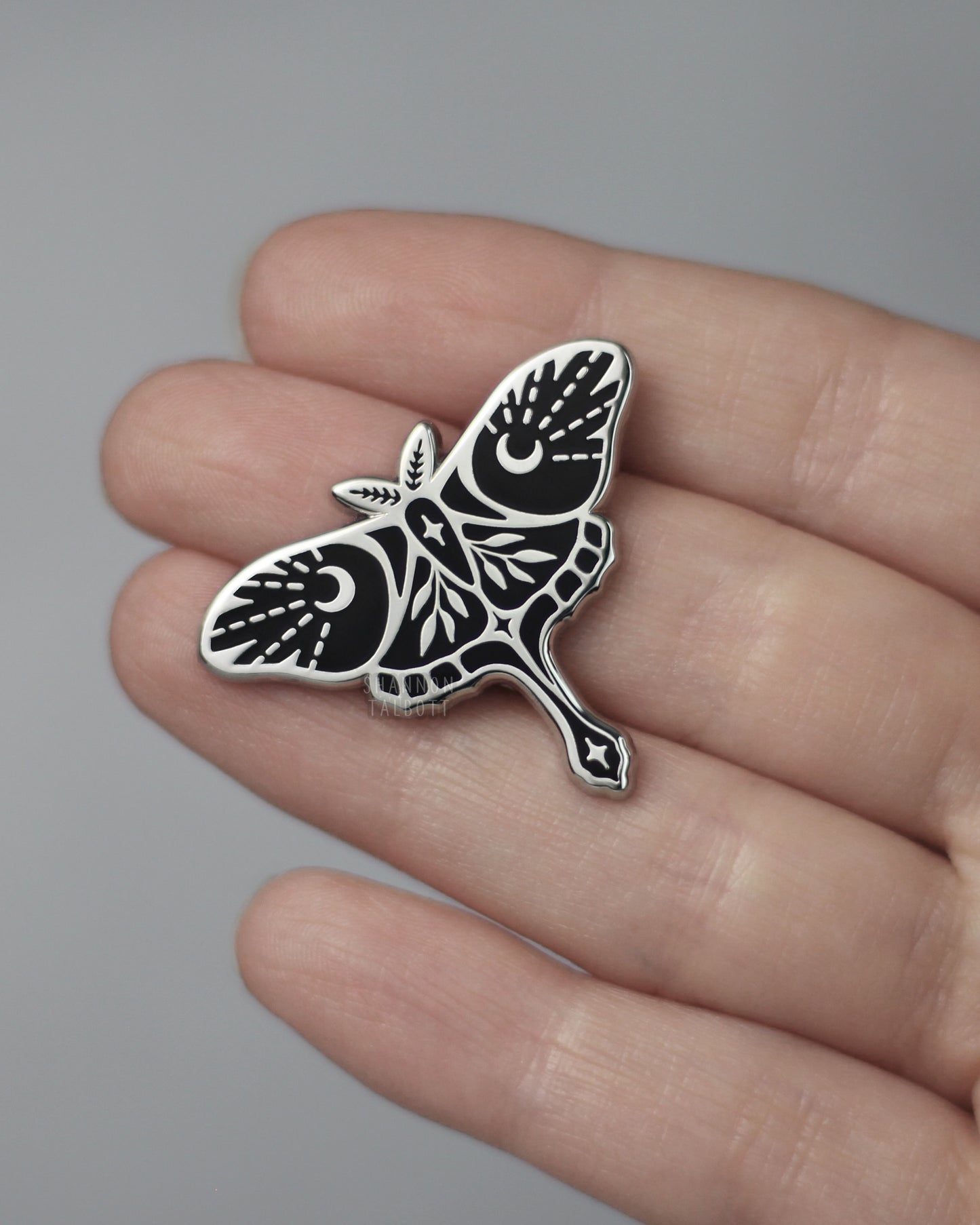 Midnight Luna Moth Enamel Pin - Silver