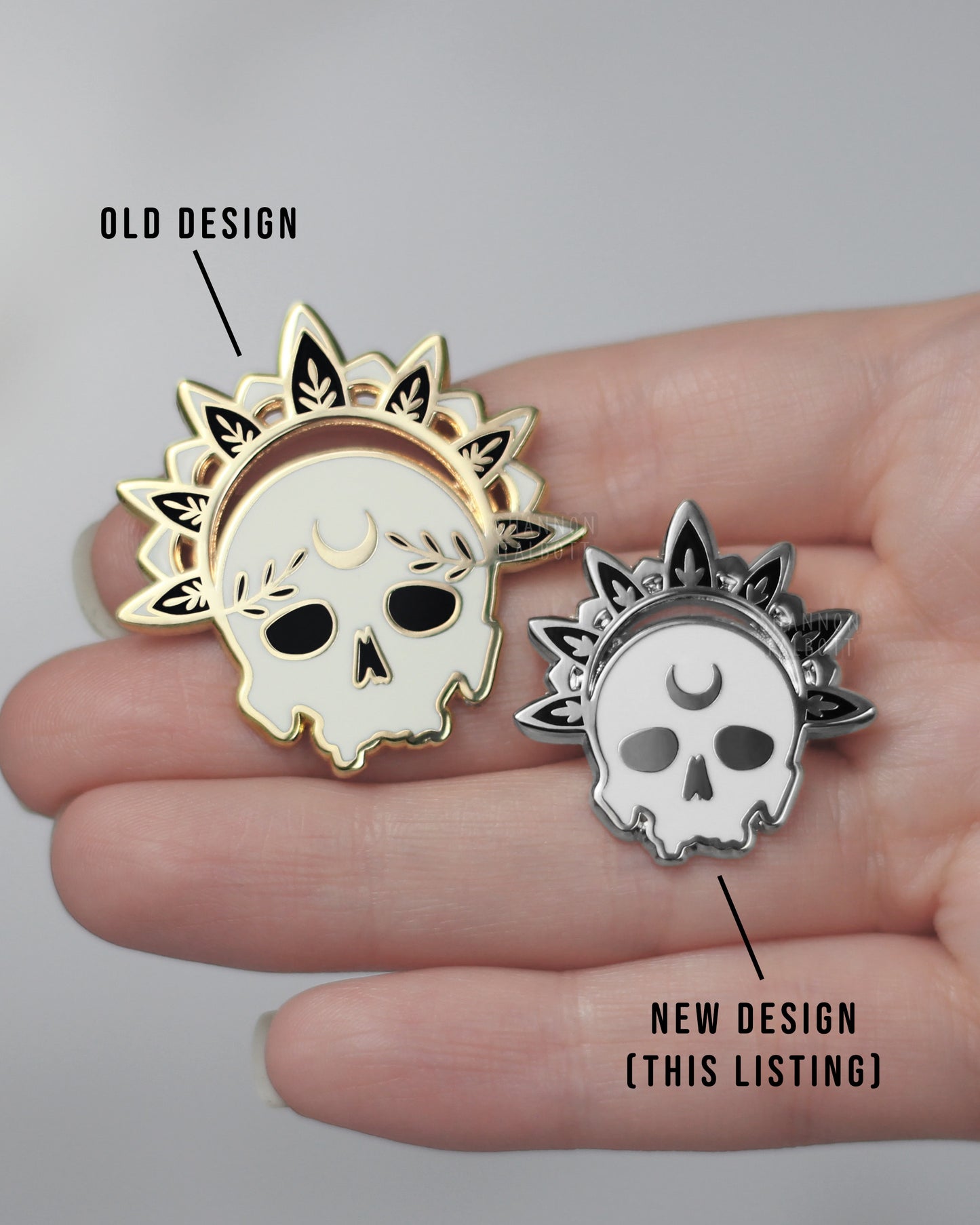 Mini Memento Mori Skull Enamel Pin - Silver Plating