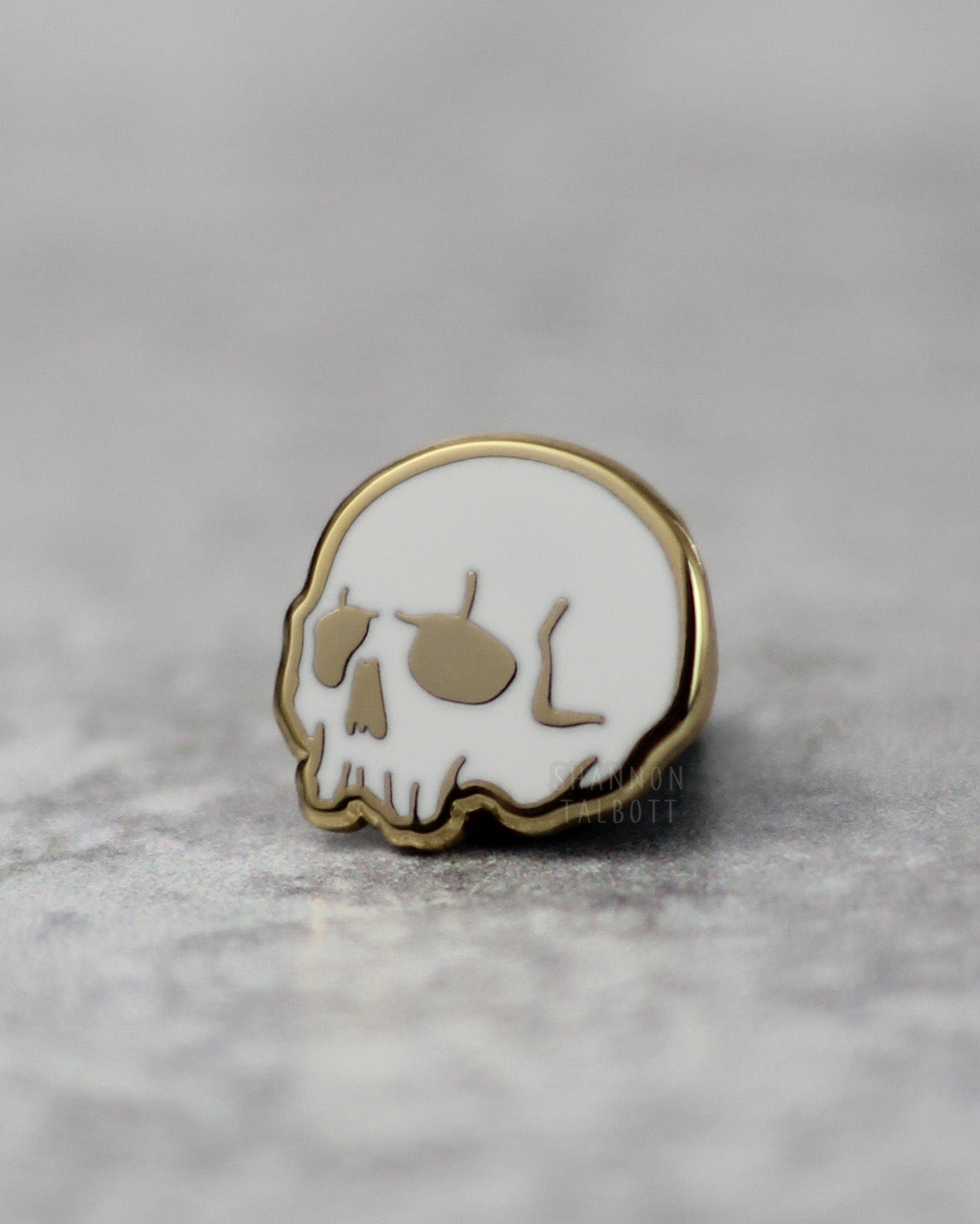 Tiny Skull Mini Goth Enamel Pin in Gold