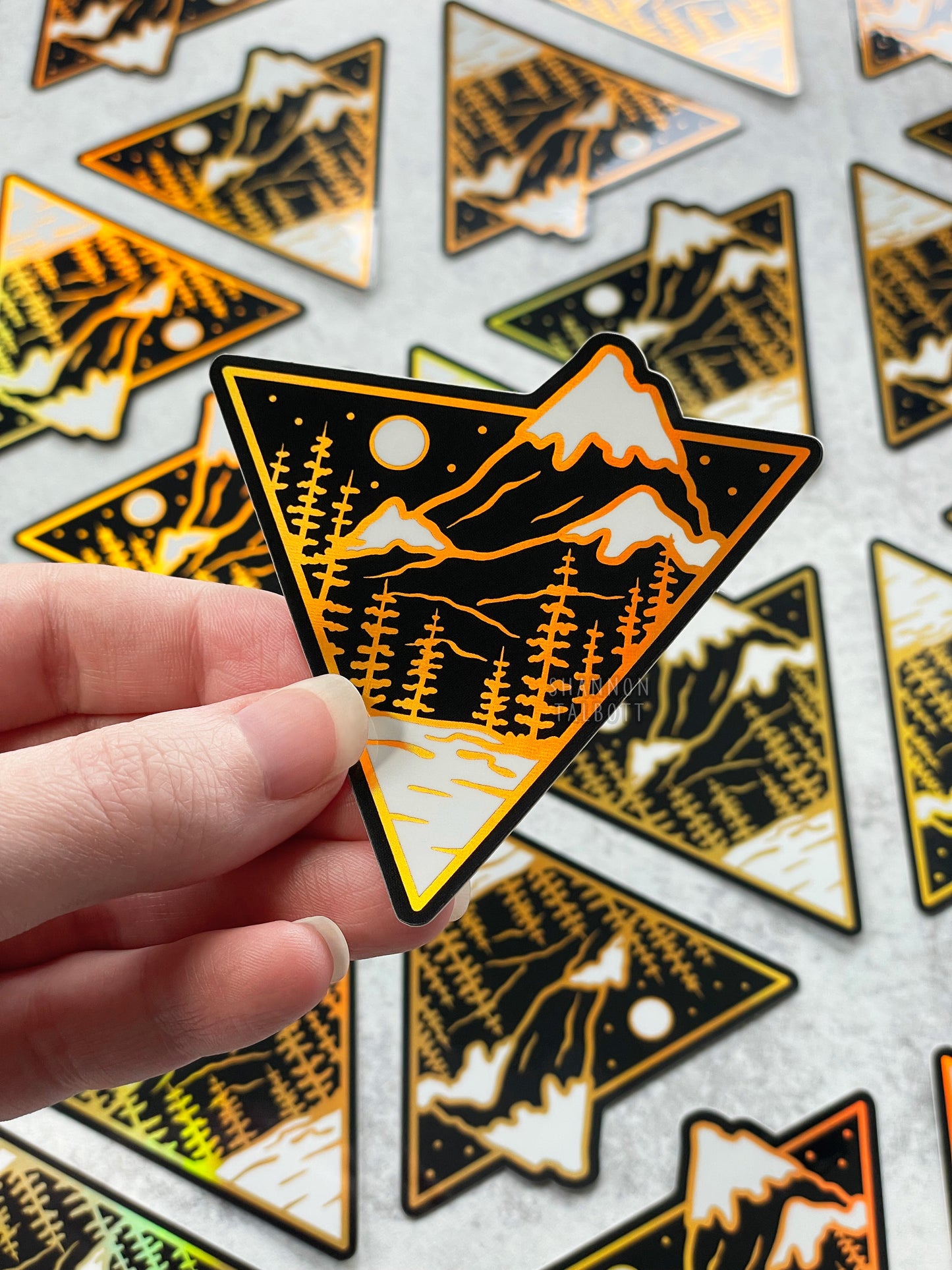 The Mountain - Wanderlust Series Holographic Sticker - Gold