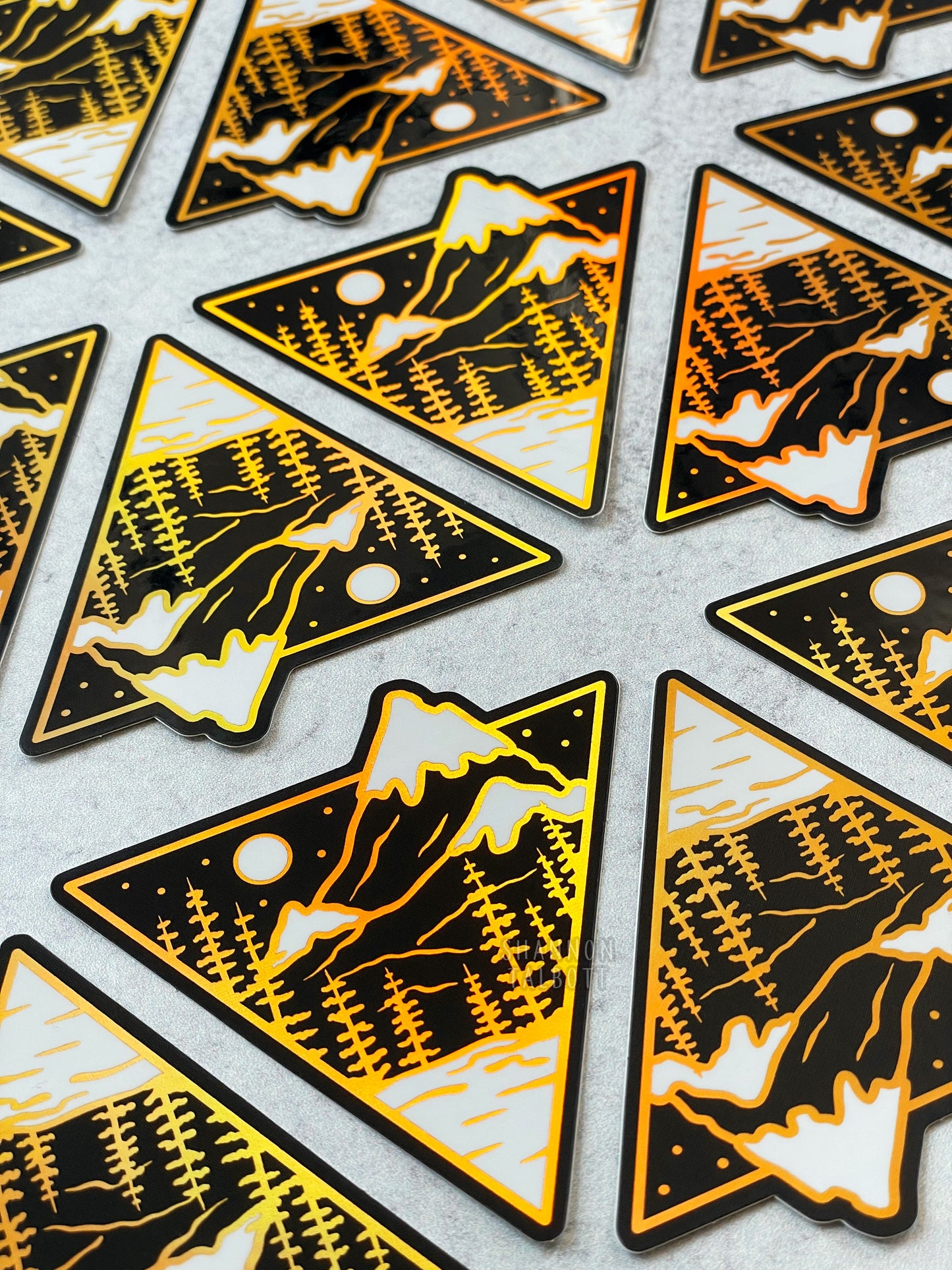 The Mountain - Wanderlust Series Holographic Sticker - Gold