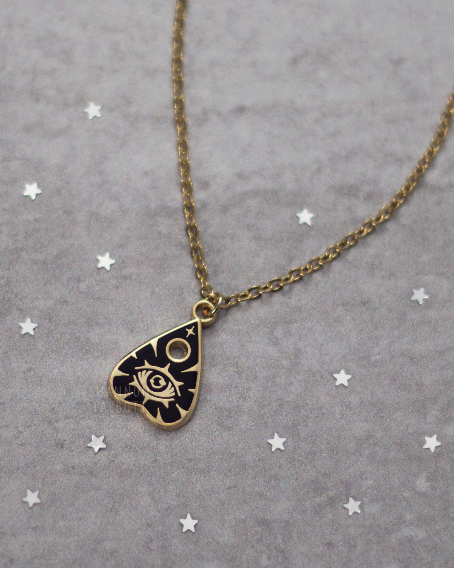 18k Gold Plated Ouija Planchette Enamel Necklace