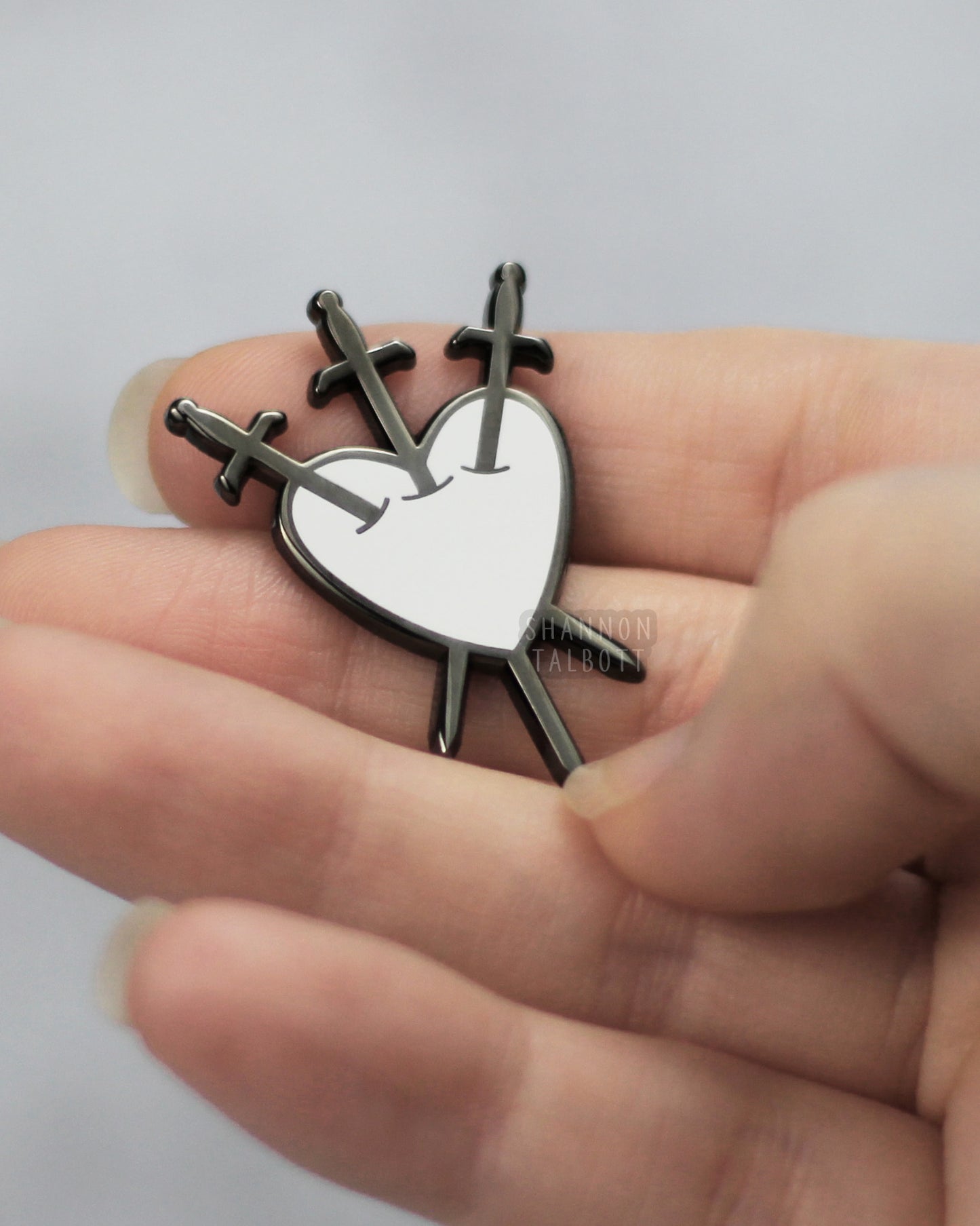 Three of Swords Heart Tarot Enamel Pin in Black Nickel