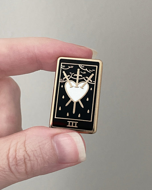 Three of Swords Tarot Card Enamel Pin - Gold