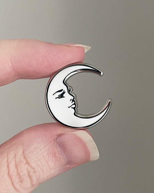 La Luna Moon Enamel Pin - Silver