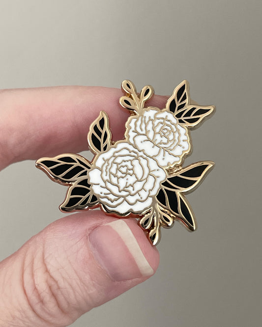 Peonies Enamel Pin - Gold