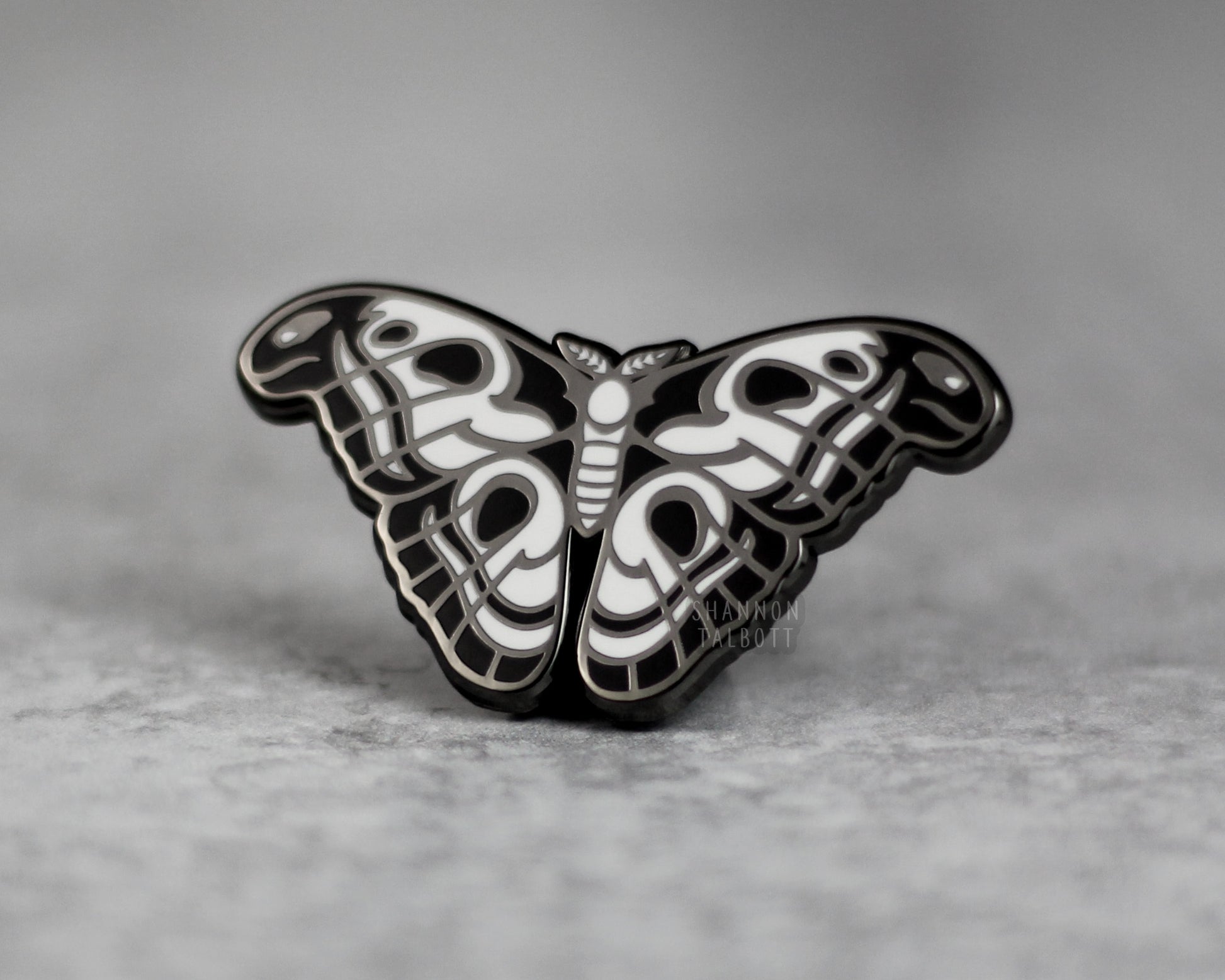 Atlas Moth Enamel Pin in Black Nickel Plating