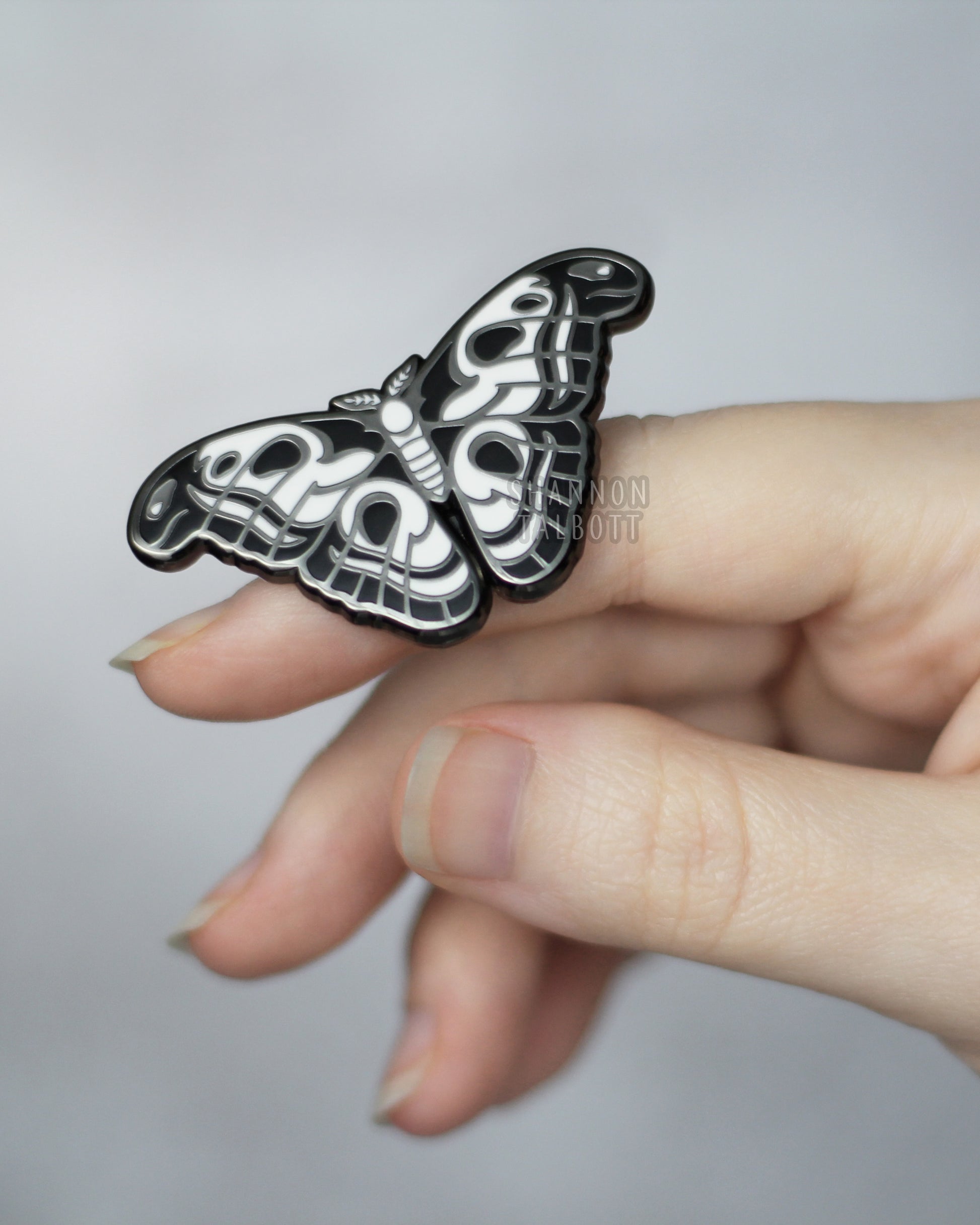 Atlas Moth Enamel Pin in Black Nickel Plating