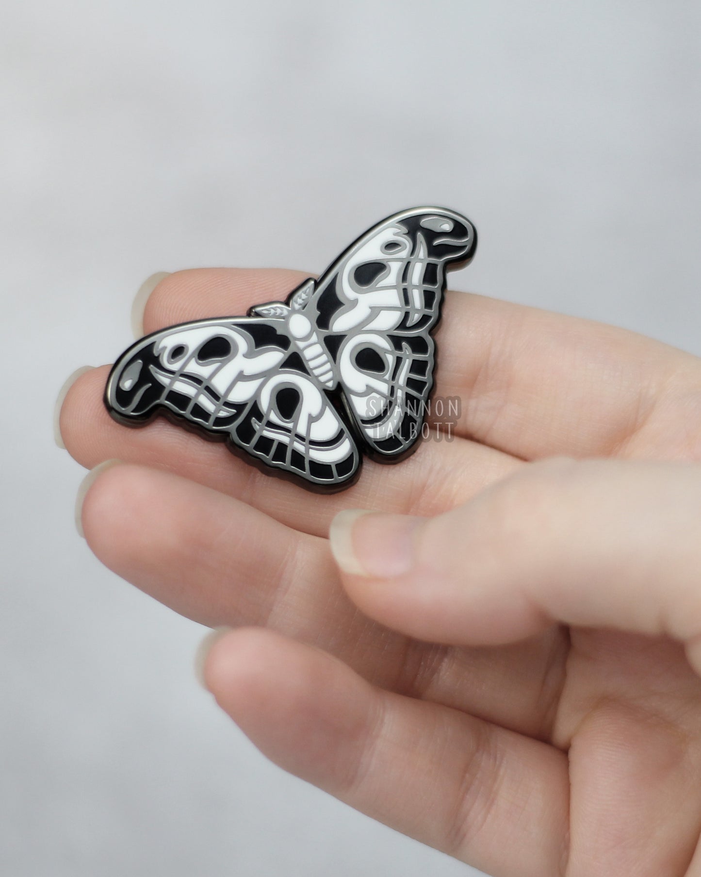 Atlas Moth Enamel Pin in Black Nickel Plating