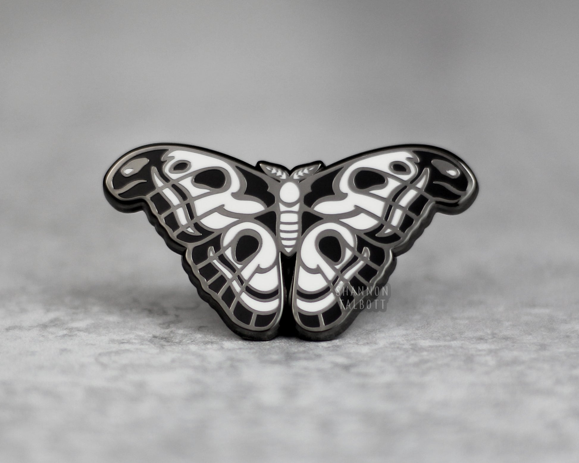 Atlas Moth Enamel Pin in Black Nickel Plating