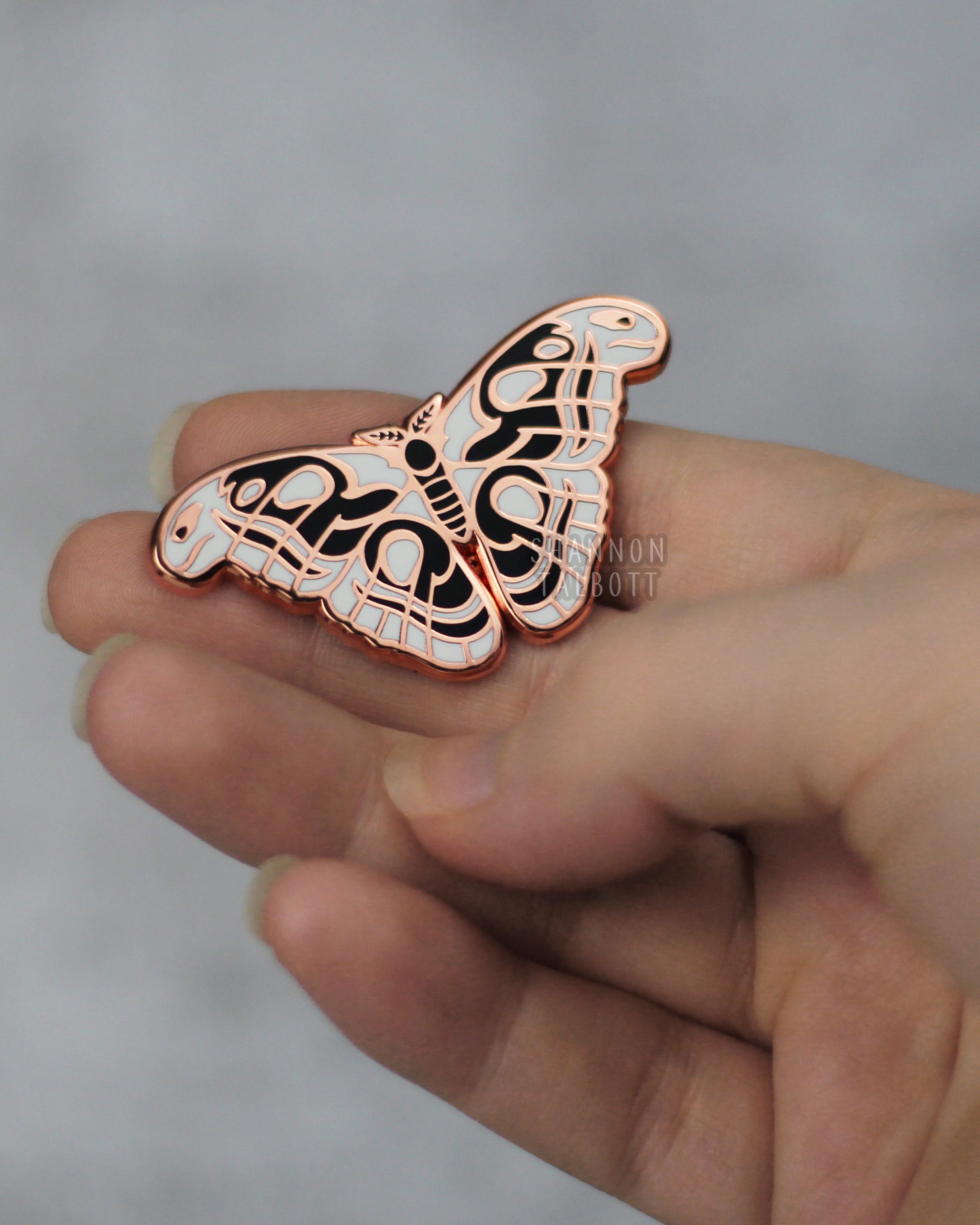 Atlas Moth Enamel Pin in Rose Gold Plating