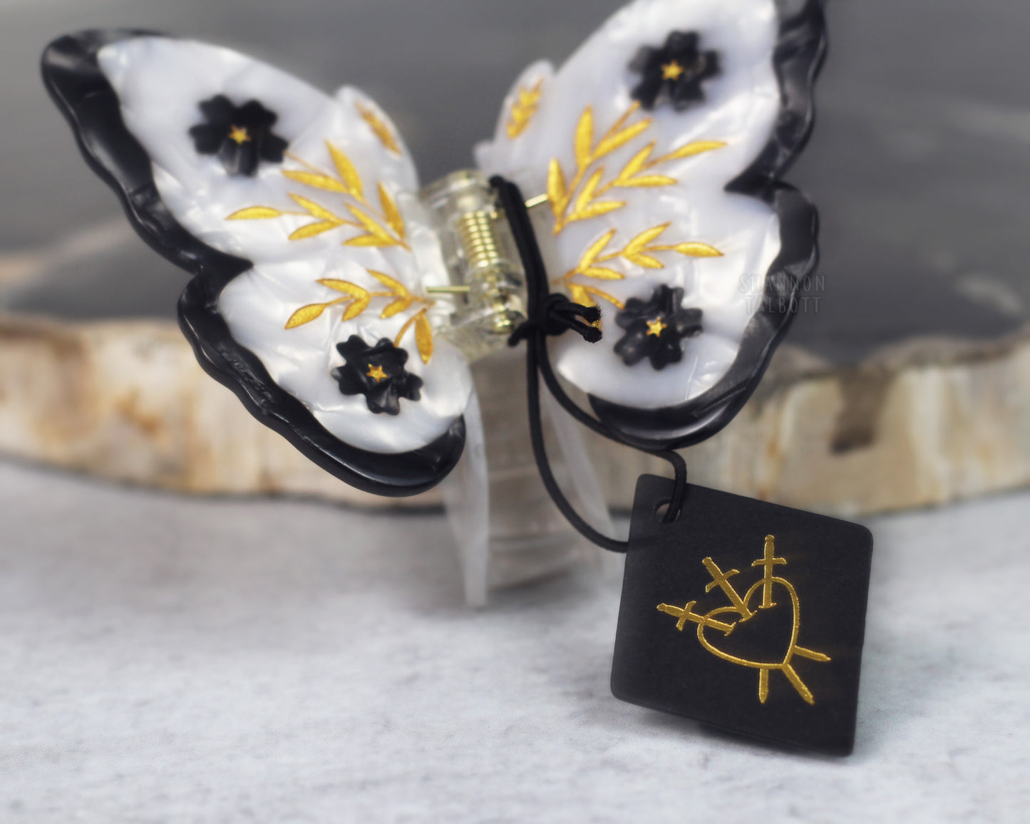 Floral Butterfly Hair Claw - Gold