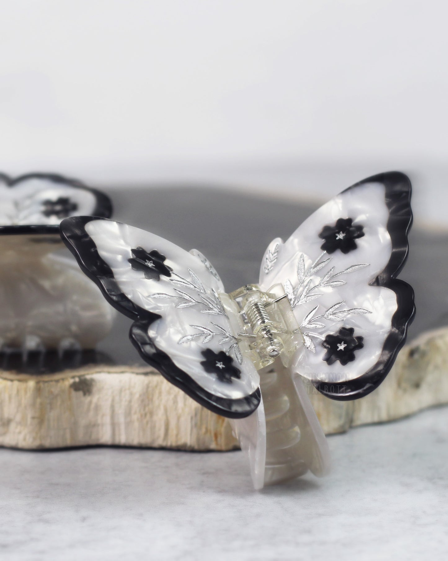 Floral Butterfly Hair Claw - Silver