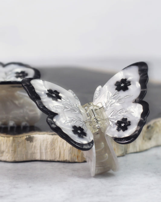 Floral Butterfly Hair Claw - Silver