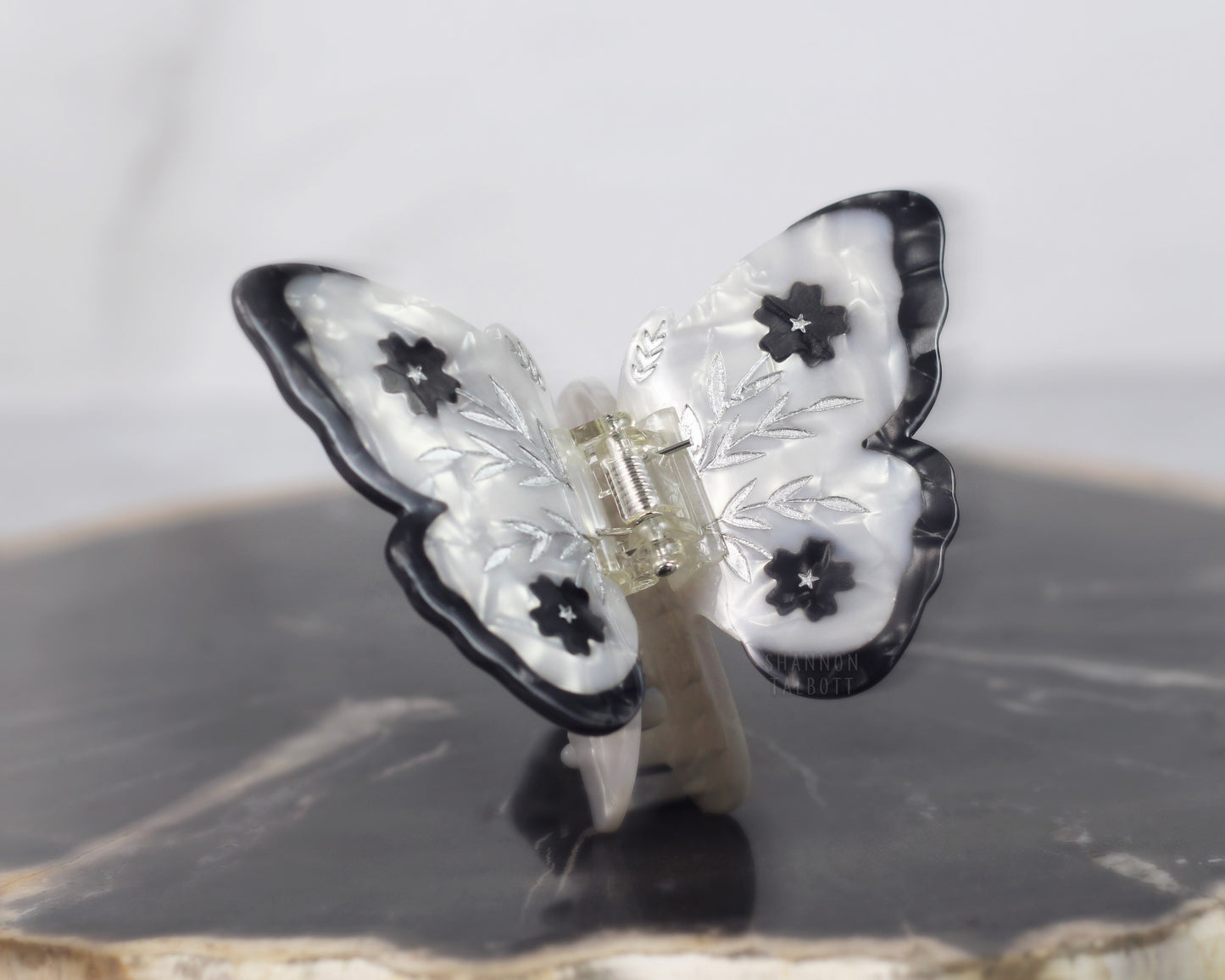 Floral Butterfly Hair Claw - Silver