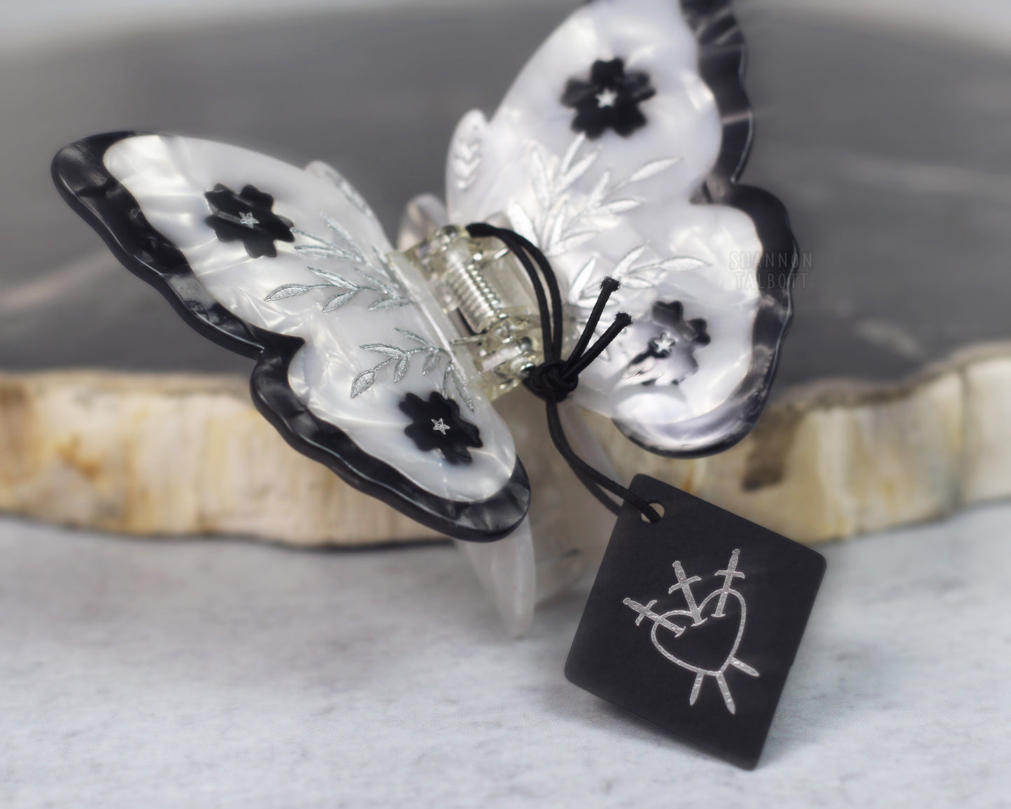 Floral Butterfly Hair Claw - Silver