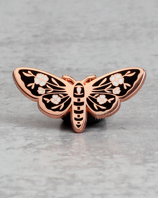 Floral Death's Head Enamel Pin in Rose Gold Plating