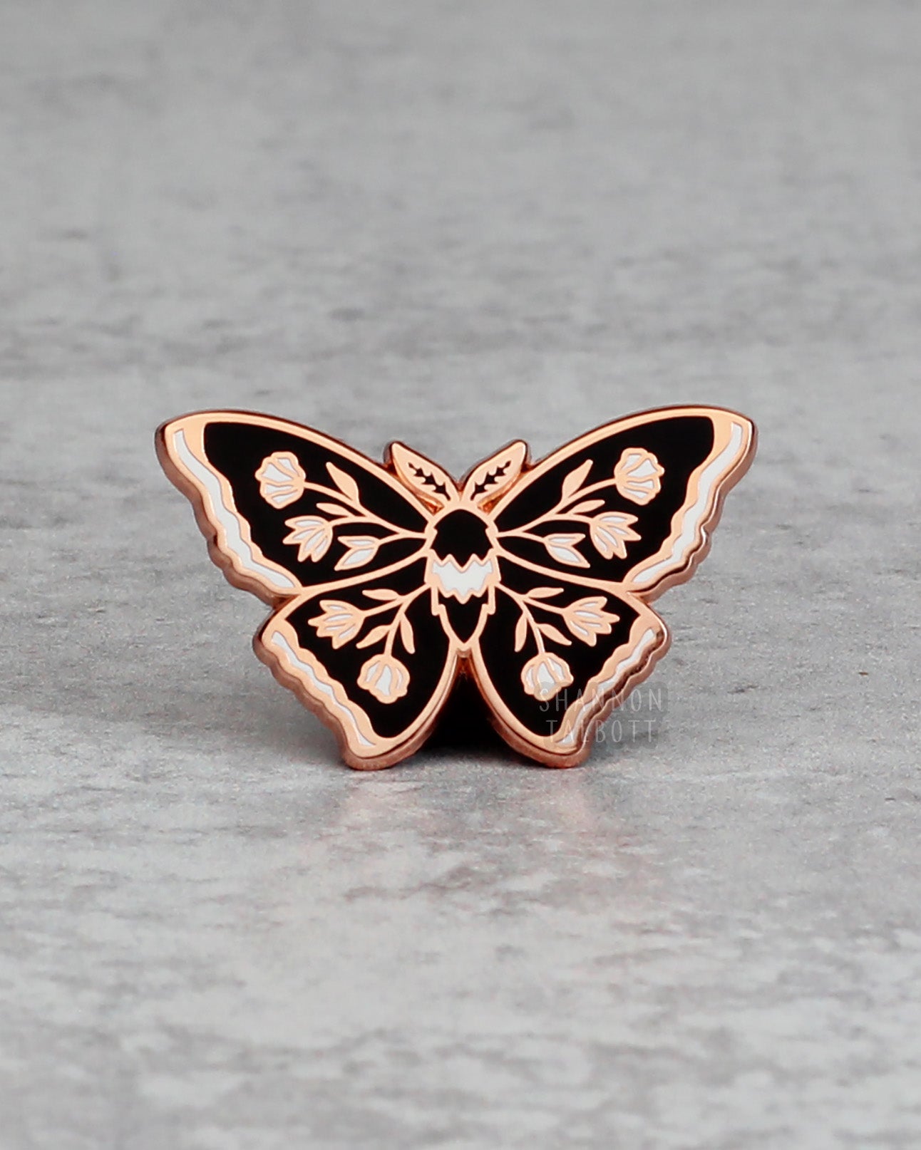 Floral Butterfly Enamel Pin in Rose Gold Plating