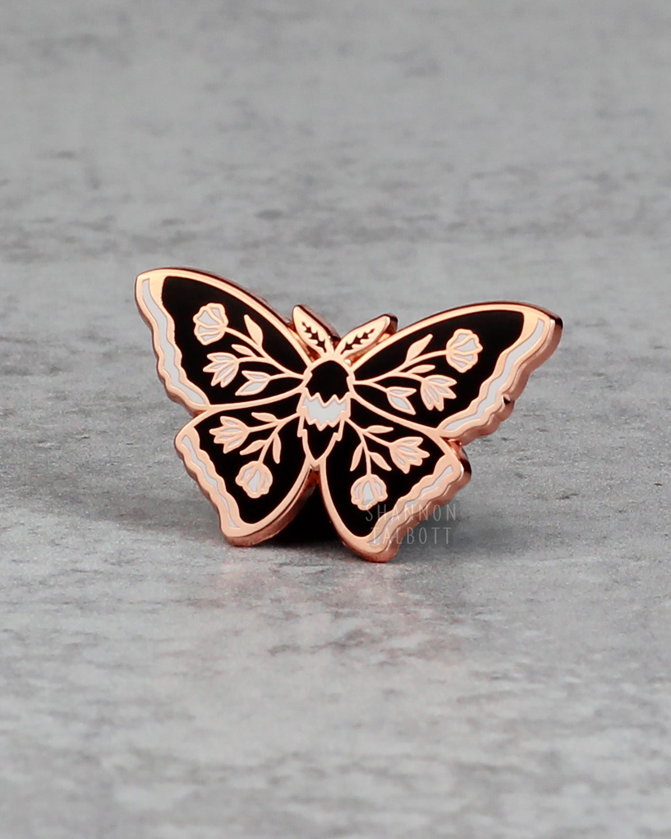 Floral Butterfly Enamel Pin in Rose Gold Plating