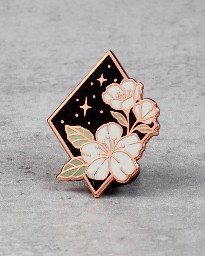 Moon Garden Flower Enamel Pin in Rose Gold