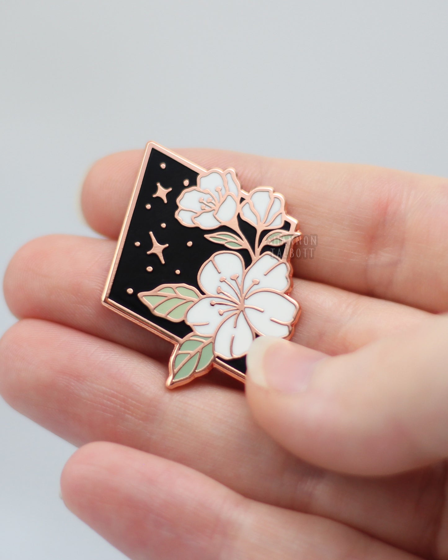 Moon Garden Flower Enamel Pin in Rose Gold