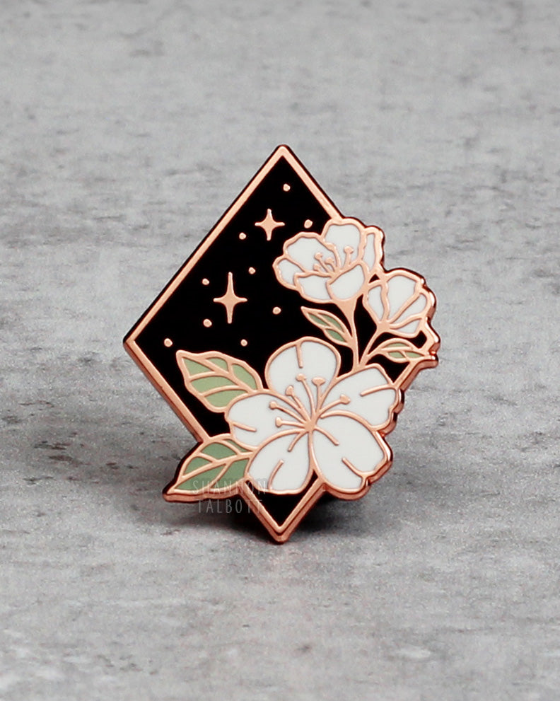 Moon Garden Flower Enamel Pin in Rose Gold