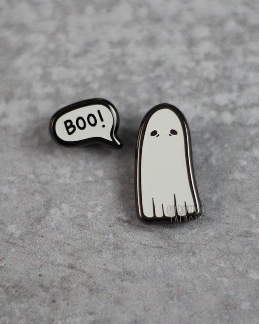 Boo Ghost Enamel Pin Set with Black Nickel Plating