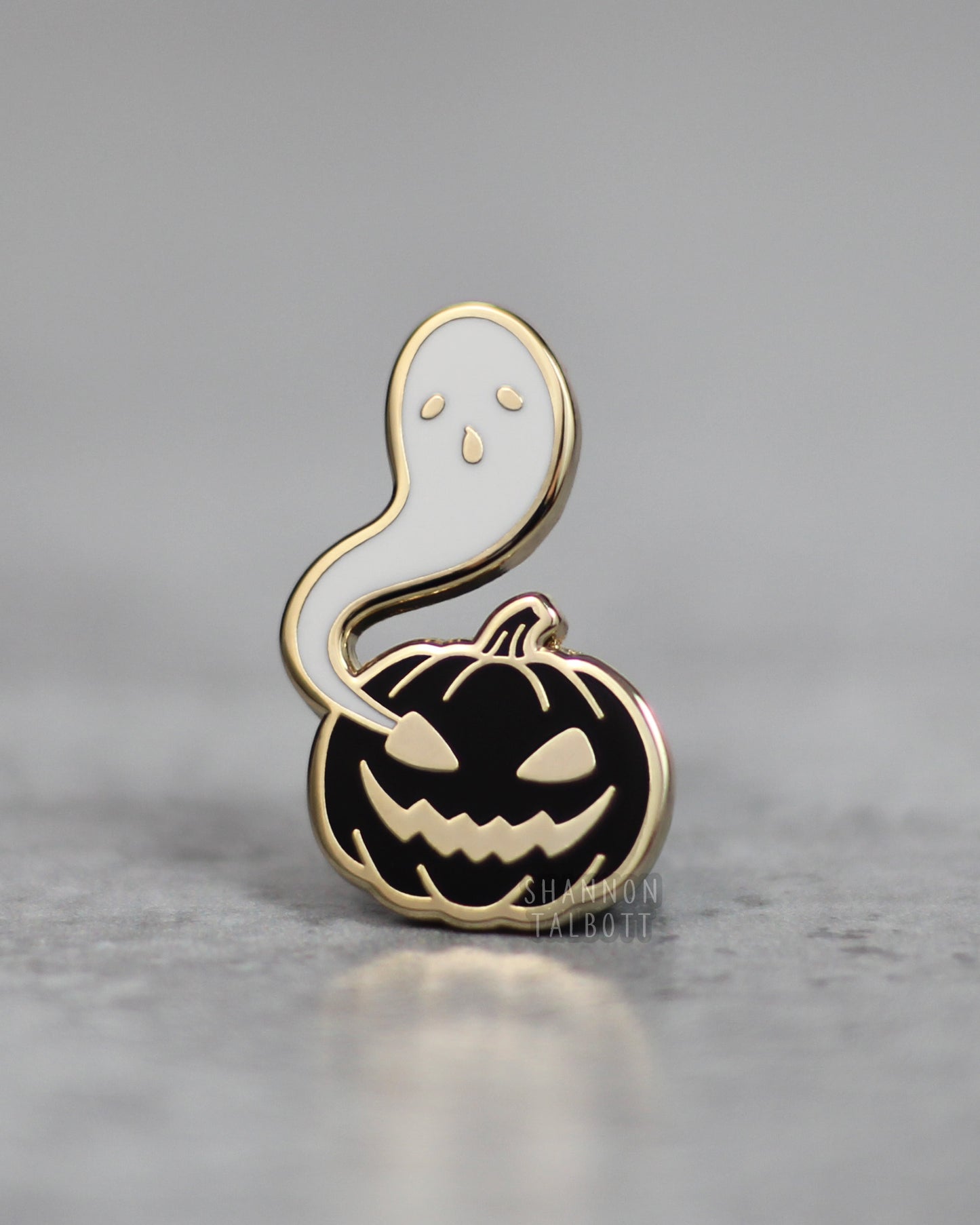 Ghost and Pumpkin Enamel Pin - Gold