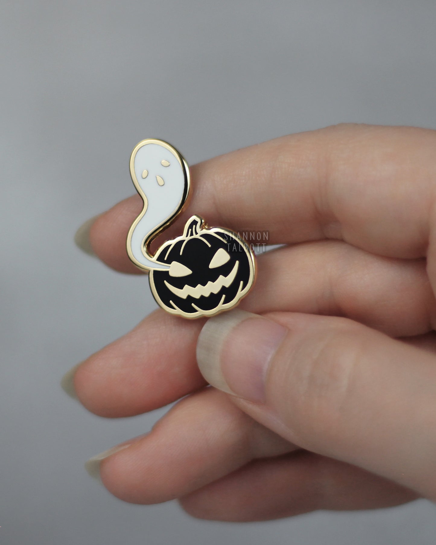 Ghost and Pumpkin Enamel Pin - Gold