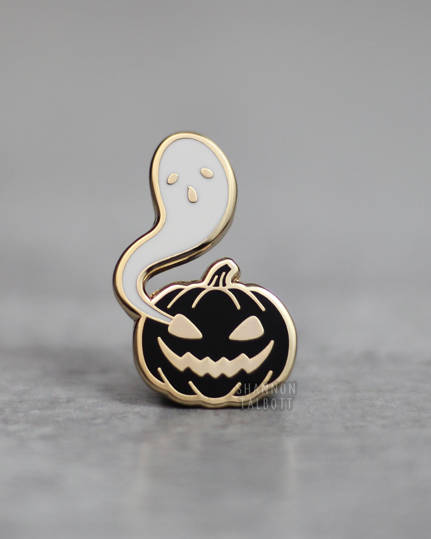 Ghost and Pumpkin Enamel Pin - Gold