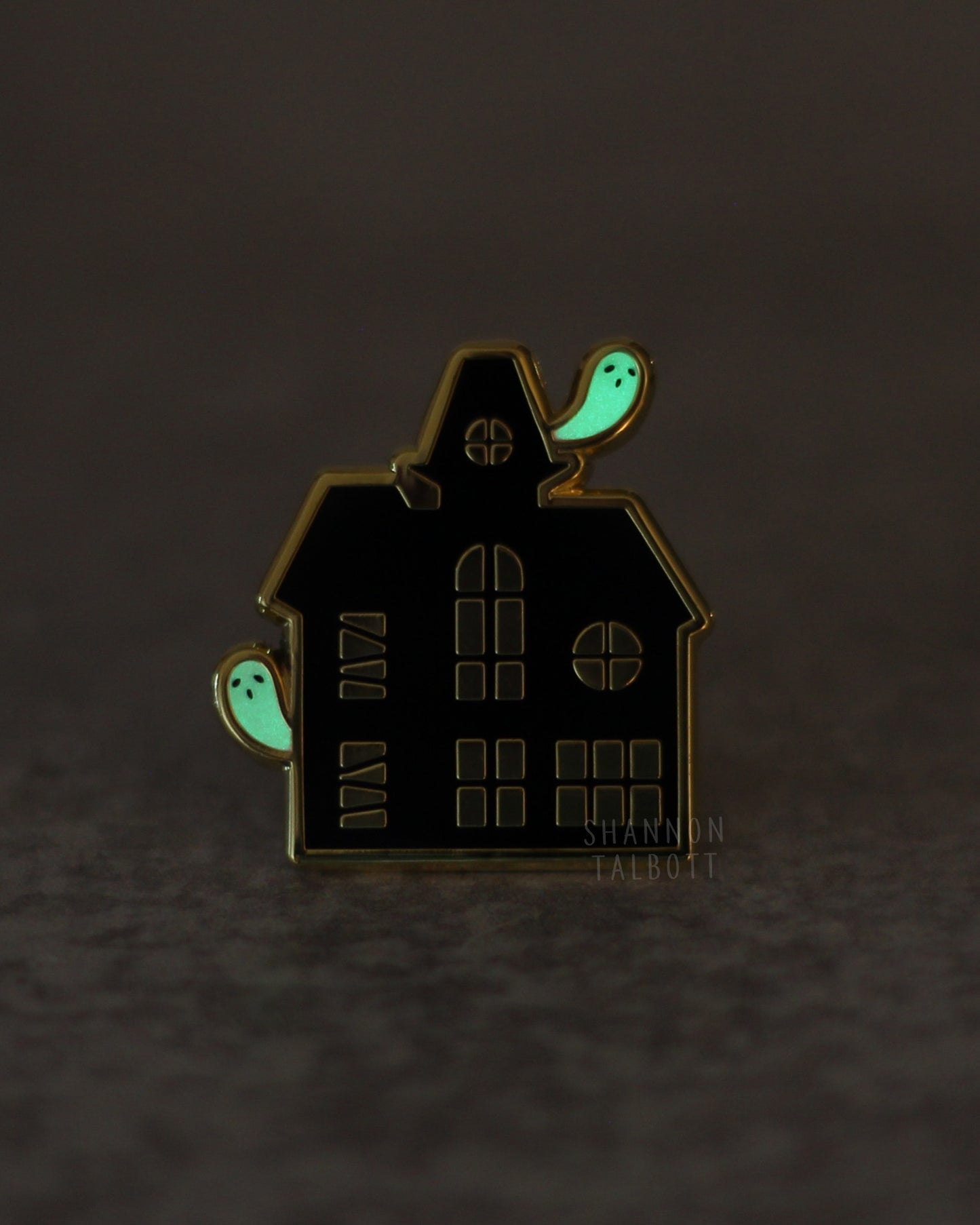 Little Ghost and Haunted House Glow in the Dark Enamel Pin in Gold Plating