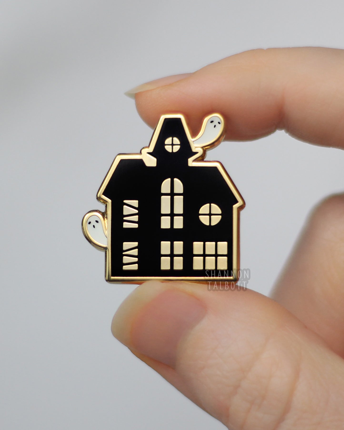 Little Ghost and Haunted House Glow in the Dark Enamel Pin in Gold Plating