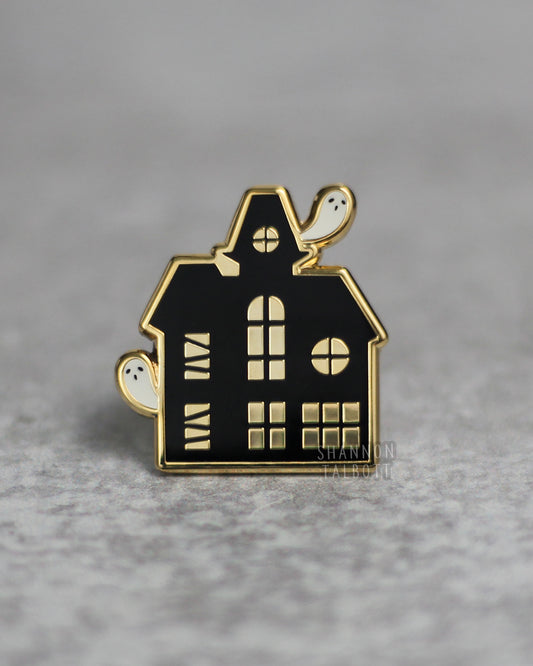 Little Ghost and Haunted House Glow in the Dark Enamel Pin in Gold Plating