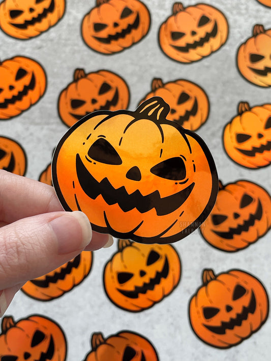 Jack-O-Lantern Pumpkin Holographic Sticker